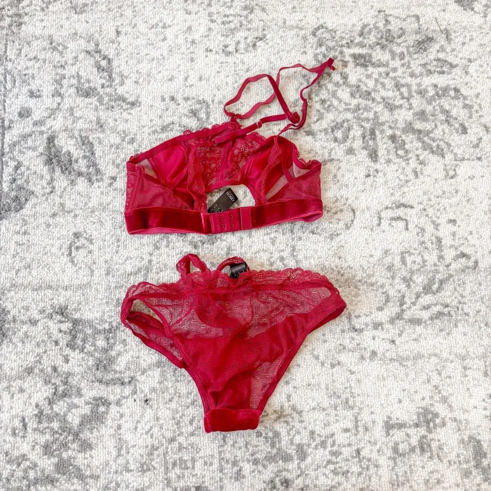 ASOS Emma velvet lace bandeau halter bra pant